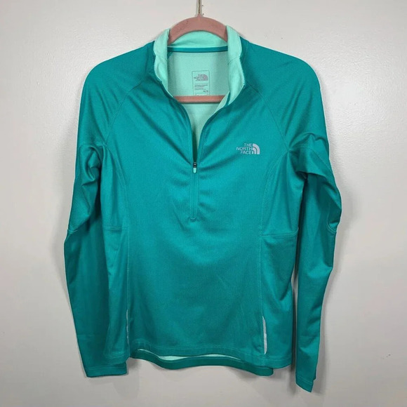 The North Face Quarter Zip Flashdry Pullover Size Medium Green Jade Stretch - Picture 1 of 11